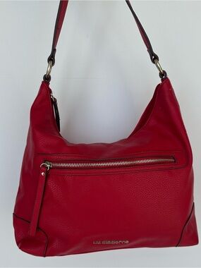 Liz Claiborne Red Shoulder Bag Slouchy Hobo Faux Leather Minimalist Style